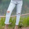 Mid-Rise Distressed Vintage Wash Girlfriend Jeans