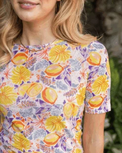 Short Sleeve Mesh Lemon Print Top -Active Aura Shop 3ShortSleeveMeshTop Lemon