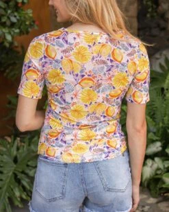 Short Sleeve Mesh Lemon Print Top -Active Aura Shop 4ShortSleeveMeshTop Lemon