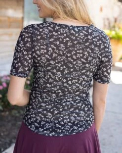 Short Sleeve Mesh Black Ditsy Top -Active Aura Shop 7ShortSleeveMeshTop BlackDitsy