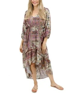 Arabelle Hi-Low Patchwork Floral Dress -Active Aura Shop ArabellaHighLowDress PatchworkFloral 1