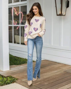 Split Flare Denim -Active Aura Shop BeMineHeartSweater CreamMulti 1 48f2794c e47c 43c0 9ae8 2d0f1fadfee2