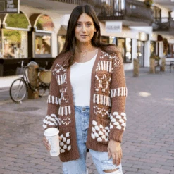 Gingersnap Bobble Knit Chunky Cardigan -Active Aura Shop BobbleKnitCardigan BrownIvory 4 4e2e069b d744 4ce9 b357 154a337e6c02