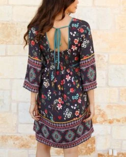 Boho Border Print Dark Floral Dress -Active Aura Shop BohoBorderPrintDress 12