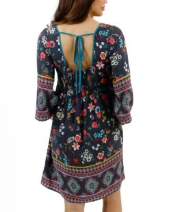 Boho Border Print Dark Floral Dress -Active Aura Shop BohoBorderPrintDress 3