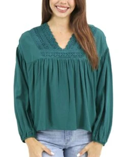 Boho Evergreen Lace Trim Top -Active Aura Shop BohoLaceTrimTop Evergreen 1