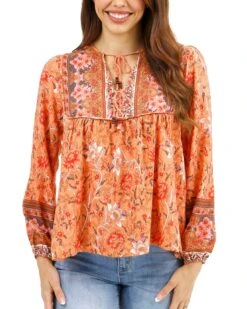 Boho Peasant Top In Apricot Floral -Active Aura Shop BohoPeasantTop 3 1