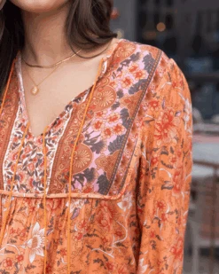 Boho Peasant Top In Apricot Floral -Active Aura Shop BohoPeasantTop 8