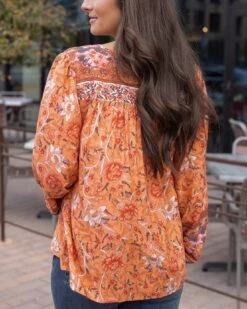 Boho Peasant Top In Apricot Floral -Active Aura Shop BohoPeasantTop 9