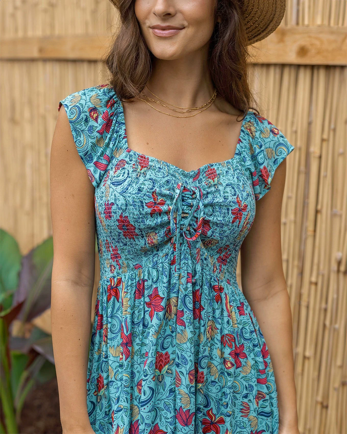Border Print Blue Floral Smocked Dress 7 Border Print Blue Floral Smocked Dress - Image 5