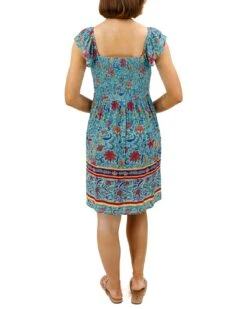 Border Print Blue Floral Smocked Dress 19 Border Print Blue Floral Smocked Dress -Active Aura Shop BorderPrintSmockedDress BlueFloralPrint 3
