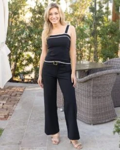 Black Border Stripe Knit Tank -Active Aura Shop BorderStripeKnitTank Black 3