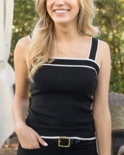 Black Border Stripe Knit Tank