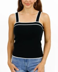 Black Border Stripe Knit Tank -Active Aura Shop BorderStripeKnitTank Black 8