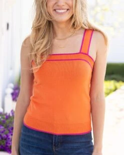 Tangerine Border Stripe Knit Tank