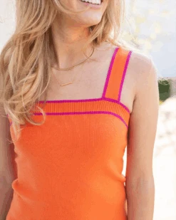 Tangerine Border Stripe Knit Tank -Active Aura Shop BorderStripeKnitTank Tangerine 5