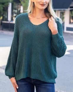 Boyfriend Slouchy Blue Spruce Knit Sweater