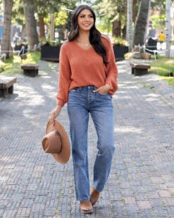 Boyfriend Slouchy Ginger Spice Knit Sweater -Active Aura Shop BoyfriendSlouchyKnitSweater GingerSpice 3