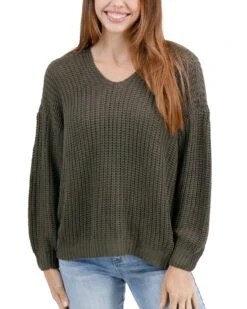Boyfriend Slouchy Olive Knit Sweater -Active Aura Shop BoyfriendSlouchyKnitSweater Olive 1