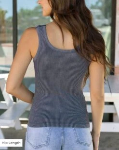 Washed Denim Brami Tank -Active Aura Shop BramiTank WashedDenim Hip 4