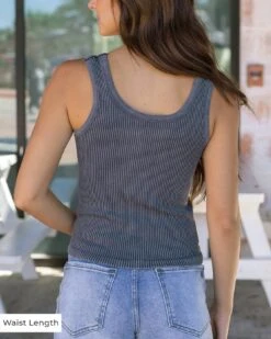 Washed Denim Brami Tank -Active Aura Shop BramiTank WashedDenim Waist 4