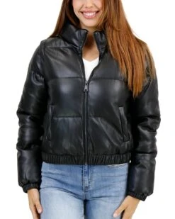 Butter Faux Leather Black Puffer Jacket/Vest -Active Aura Shop ButterFauxLeatherPufferJacketVest Black 29