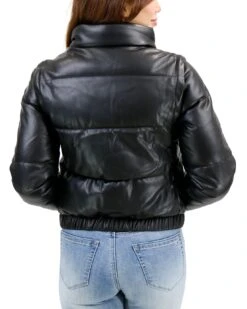 Butter Faux Leather Black Puffer Jacket/Vest -Active Aura Shop ButterFauxLeatherPufferJacketVest Black 32