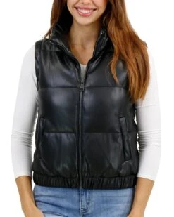 Butter Faux Leather Black Puffer Jacket/Vest -Active Aura Shop ButterFauxLeatherPufferJacketVest Black 35
