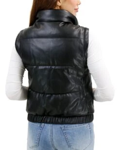 Butter Faux Leather Black Puffer Jacket/Vest -Active Aura Shop ButterFauxLeatherPufferJacketVest Black 37