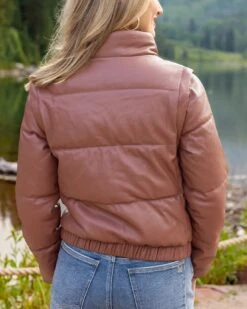 Butter Faux Leather Clay Puffer Jacket/Vest 18 Butter Faux Leather Clay Puffer Jacket/Vest -Active Aura Shop ButterFauxLeatherPufferJacketVest Clay 14