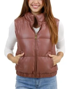 Butter Faux Leather Clay Puffer Jacket/Vest 20 Butter Faux Leather Clay Puffer Jacket/Vest -Active Aura Shop ButterFauxLeatherPufferJacketVest Clay 24 1