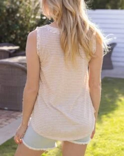 Natural Stripe Snap Up Henley Tank Top -Active Aura Shop ButtonFrontHenley NautralStripe 10