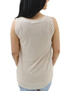 Natural Stripe Snap Up Henley Tank Top -Active Aura Shop ButtonFrontHenley NautralStripe 3