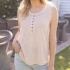 Natural Stripe Snap Up Henley Tank Top -Active Aura Shop ButtonFrontHenley NautralStripe 8