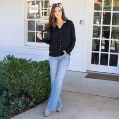 Button Front Black Ruched Top -Active Aura Shop ButtonFrontRuchedTop Black 26 1