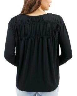 Button Front Black Ruched Top -Active Aura Shop ButtonFrontRuchedTop Black 30