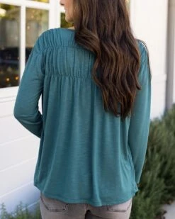 Button Front Sea Green Ruched Top -Active Aura Shop ButtonFrontRuchedTop SeaGreen 7