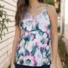 Button Lace Trim Cami In Watercolor Floral