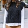 Cable Knit Black Sweater Vest -Active Aura Shop CabledKnitSweaterVest Black 7