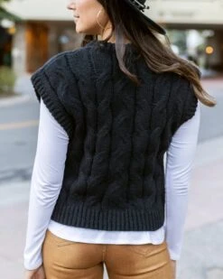 Cable Knit Black Sweater Vest 16 Cable Knit Black Sweater Vest -Active Aura Shop CabledKnitSweaterVest Black 9