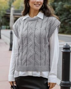Cable Knit Light Grey Sweater Vest