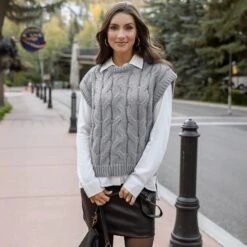Cable Knit Light Grey Sweater Vest -Active Aura Shop CabledKnitSweaterVest LightGrey 9 7b4b8cfa f25b 4671 b37b 630e85712e8a