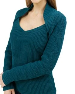 Cabled Sleeve Shrug Sweater -Active Aura Shop CabledSleeveSweater DeepTeal 2 1
