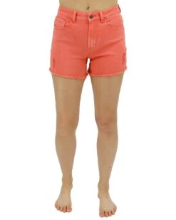 Casual Colored Hot Coral Denim Shorts 17 Casual Colored Hot Coral Denim Shorts -Active Aura Shop CasualColoredDenimShorts HotCoral 10