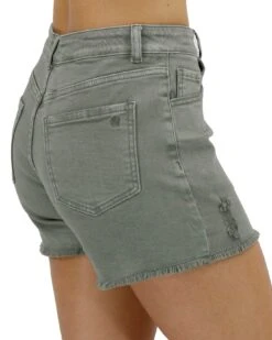 Casual Colored Olive Denim Shorts -Active Aura Shop CasualColoredDenimShorts Olive 3