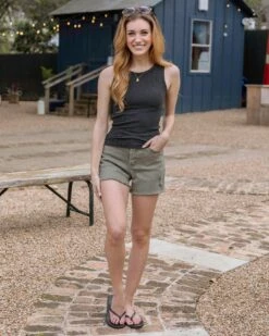 Casual Colored Olive Denim Shorts -Active Aura Shop CasualColoredDenimShorts Olive 8