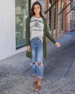 High-Rise Girlfriend Jeans In Distressed Mid-Wash - FINAL SALE -Active Aura Shop CasualDayModalCardigan Olive 10