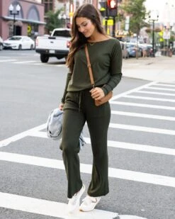Classic & Cozy Winter Moss Ribbed Sweater Pants -Active Aura Shop ClassicCozyRibbedSweatPants WinterMoss 6