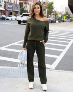 Classic & Cozy Winter Moss Ribbed Sweater Pants -Active Aura Shop ClassicCozyRibbedSweatPants WinterMoss 8