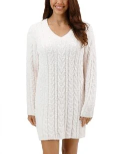 Cloud Cabled Cream Sweater Dress -Active Aura Shop CloudCabledSweaterDress 2